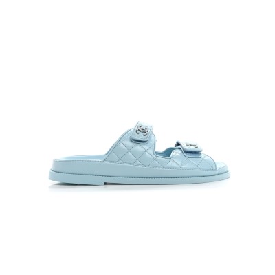 CHANEL LAMINATED LAMBSKIN QUILTED VELCRO DAD CHAIN CC SLIDE SANDALS 